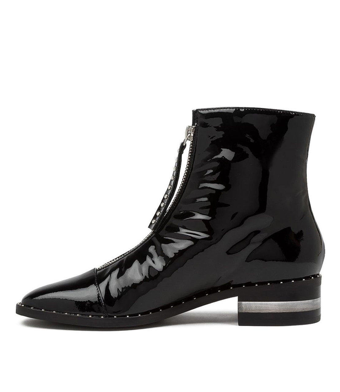 Fridays Black Patent Leather Ankle Boots Black Heel